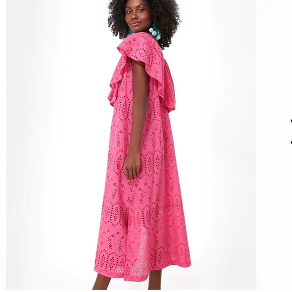 Tuckernuck Pink Floral Eyelet Caftan Midi Dress Swim Coverup - Picture 2 of 15